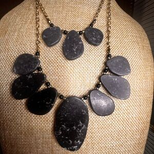 Black Slate Gemstone and Gold Statement Necklace